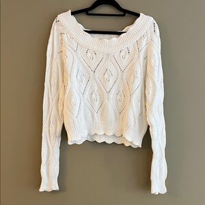 Vintage Off-the-Shoulder Cotton Knit Sweater in White